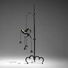 Blackman Cruz Workshop, Pompeiian chime on stand, hand-polished bronze, brass, iron