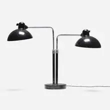 Double Dell table lamp by Christian Dell, 1932, enameled steel, chrome-plated brass, sold Jan 2026