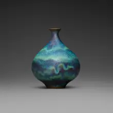 Round bottle with lip by Gertrud and Otto Natzler, 1964, earthenware with Green Crystalline glaze, sold Jun 2026