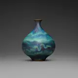 Gertrud and Otto Natzler, Round bottle with lip, 1964, earthenware with Green Crystalline glaze