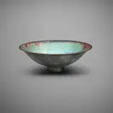 Gertrud and Otto Natzler, Flaring bowl, 1965, earthenware with Blue Green and Sang Reduction Fired glaze and melt fissures