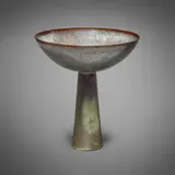 Gertrud and Otto Natzler, Bowl on tall conical base, 1971, earthenware with Cat's Eye Reduction Fired glaze with ash deposits