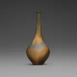 Gertrud and Otto Natzler, Small long-necked bottle, 1974, earthenware with Burnt Apricot Reduction Fired glaze with melt fissures