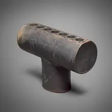 Otto Natzler, Menorah, 1981, earthenware with Velvet Black Reduction Fired glaze with Greygreen and Sang and melt fissures
