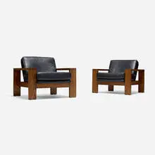 Harvey Probber, Lounge chairs model 6311, pair, c. 1968, leather, oak