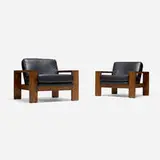 Harvey Probber, Lounge chairs model 6311, pair, c. 1968, leather, oak