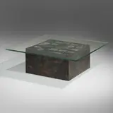 Paul Evans, Rare Sculpture Front coffee table, 1966, welded, gilt and polychromed steel, 24k gold leaf, glass