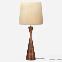Phillip Lloyd Powell, Large table lamp, c. 1965, laminated and turned walnut