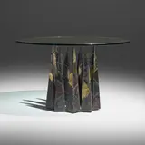 Paul Evans, Dining table, model PE 46, 1969, welded and enameled steel, glass