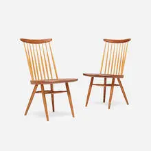New chairs, pair by George Nakashima, 1964, cherry, hickory, sold May 2026