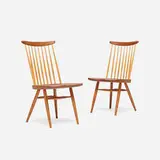 George Nakashima, New chairs, pair, 1964, cherry, hickory