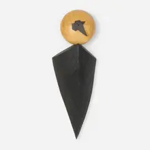 Wendell Castle, Wall-Hung Clock, 1991, bird's-eye maple, ebonized walnut, quartz movement