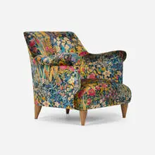 Russell Pinch, Goddard armchair, 2015, Liberty Faria Flowers velvet upholstery, walnut