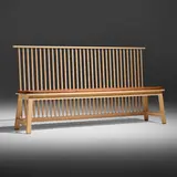 Studioilse, Bench With Back, c. 2021, ash, leather upholstery, copper