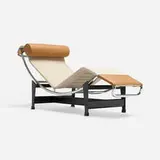 LC4 chaise lounge, model B306 by Pierre Jeanneret and Le Corbusier Charlotte Perriand, enameled steel, chrome-plated steel, canvas, leather, rubber, sold May 2026