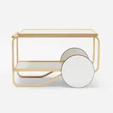 Tea trolley by Alvar Aalto, 1936 / 2018, laminate, birch, steam-bent birch plywood, rubber, sold May 2026