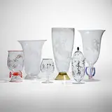 S.A.L.I.R., Collection of five vessels, c. 1919-1935, etched, frosted, and enameled glass