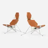 Wendell Lovett, Bikini chairs, pair, vulcanized plastic, leather over foam, chrome-plated steel, rubber