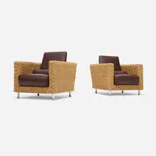 Didier Gomez, Wicky lounge chairs, pair, c. 1995, rope, leather upholstery, chrome-plated aluminum
