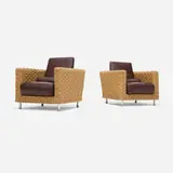 Didier Gomez, Wicky lounge chairs, pair, c. 1995, rope, leather upholstery, chrome-plated aluminum