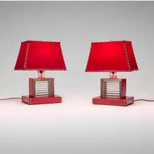 Art Deco-Style, Table lamps, pair, c. 1970, glass, vinyl, steel, acrylic