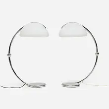 Elio Martinelli, Serpentine floor lamps model 2131, pair, 1965, methacrylate plastic, chrome-plated steel