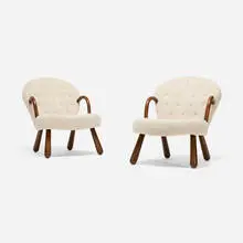 Arnold Madsen, Lounge chairs, pair, upholstery, walnut