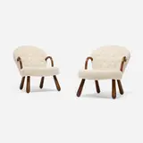 Arnold Madsen, Lounge chairs, pair, upholstery, walnut