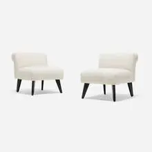 William Haines Designs, Modern Elbow chairs, pair, upholstery, lacquered wood