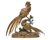 Ferdinand Pautrot, French patinated bronze model of two pheasants, patinated bronze