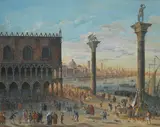 Thomas-Charles Naudet, Market day on the Piazza San Marco, gouache over pencil on paper