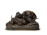 Pierre-Jules Mêne, Chasse au Lapin, patinated bronze