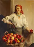Emil Pop, Apples for sale, oil on canvas