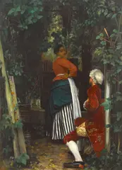 At the garden fence by Alexander Louis Leloir, 1868, oil on canvas, sold Mar 2018