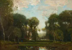 Henry Ward Ranger, A cottage in the woods, oil on canvas