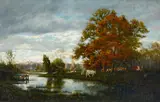 Continental School, 19th Century, A landscape with cows and stream