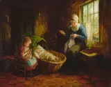 A mother sewing in an interior with her children by Cornelius Christiaan Zwaan, oil on canvas, offered Mar 2018