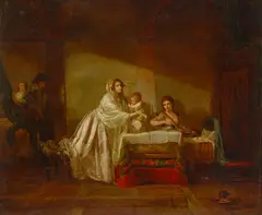 Jean Baptiste Mallet, Figures in an interior, oil on panel