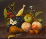 French School, 19th century, A Still life with Fruit and Bird