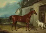 William Barraud, Outside the blacksmith's shop, oil on canvas