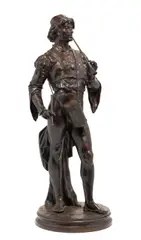 Emile Picault, French patinated bronze of a Renaissance musician, patinated bronze