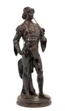 Emile Picault, French patinated bronze of a Renaissance musician, patinated bronze