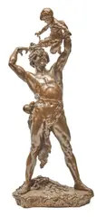 Clement Leopold Steiner, French patinated bronze figural group of a father and child, patinated bronze