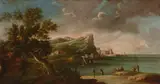 A coastal scene with figures (a pair) by Italian School, oil on canvas, sold Mar 2018