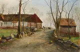Olof Hermelin, Horses on a road in a village., 1904, oil on canvas
