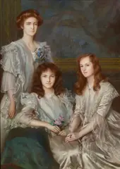 A portrait of three women, thought to be the Duchess of Abergavenny and her daughters by Augusto Stoppoloni, 1904, pastel on paper laid to canvas, sold Mar 2018