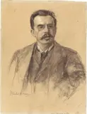 Max Liebermann, Portrait des Friedrich (Fritz) Gurlitt, Um 1892, Kohle, partiell mit Pinsel in Weiß gehöht, auf bräunlichem Papier