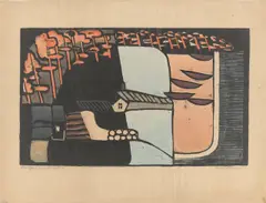 Ewald Mataré, Landschaft aus Lettland 1, 1927, Holzschnitt, aquarelliert, auf Arches-Bütten