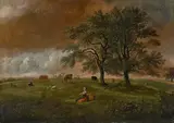 Johann Christian Klengel, Landschaft mit Hirtin und Vieh unter Bäumen, 1796, Öl auf Leinwand