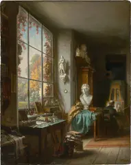 Friedrich Pecht, Selbstporträt im Atelier, Öl auf Karton